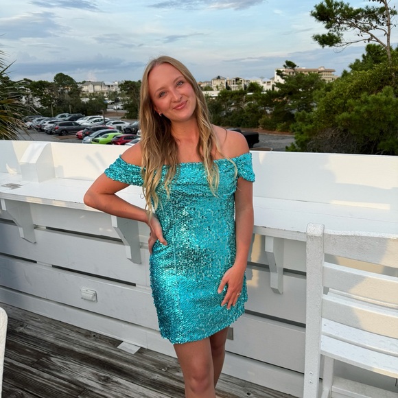 Lulu's Shimmering Aqua Sequin Dress - Picture 3 of 4